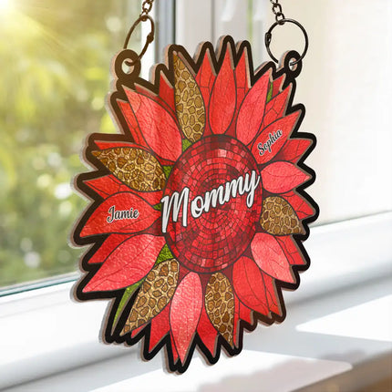 Nana Auntie Mom Family Sunflower - Personalized Window Hanging Suncatcher Ornament