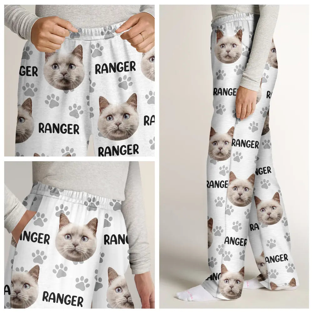 Custom Photo Funny Pet Face Pattern Dog Cat Family - Personalized Pajama Pants