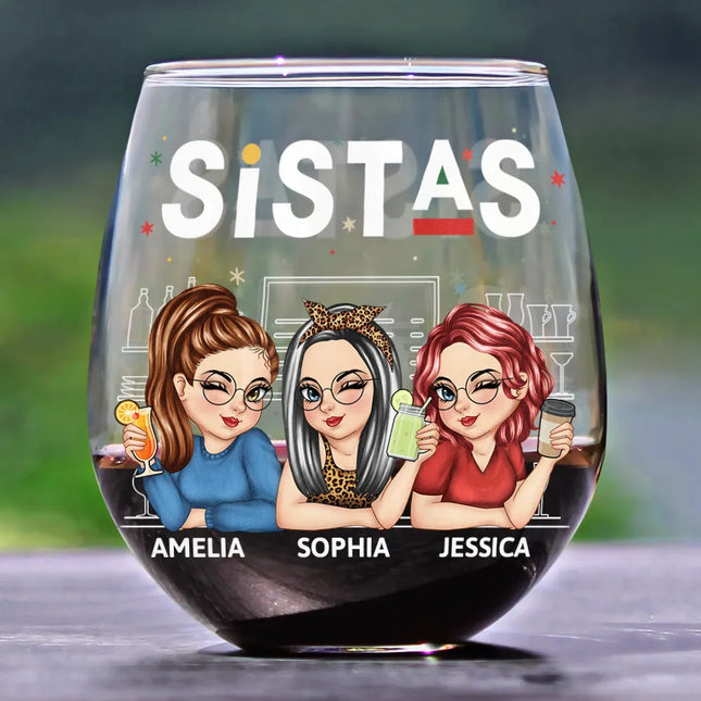 We're Not Sugar And Spice And Everything Nice Bestie - Personalized Stemless Wine Glass