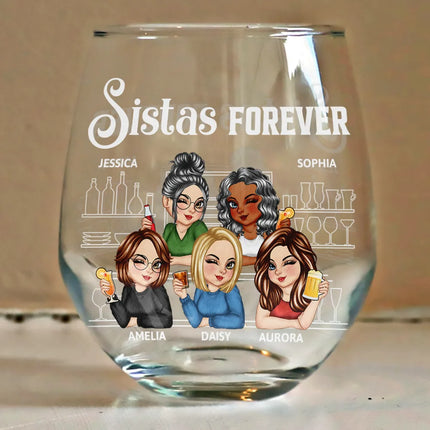 We're Not Sugar And Spice And Everything Nice Bestie - Personalized Stemless Wine Glass