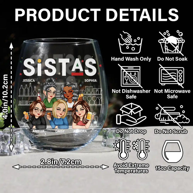 We're Not Sugar And Spice And Everything Nice Bestie - Personalized Stemless Wine Glass