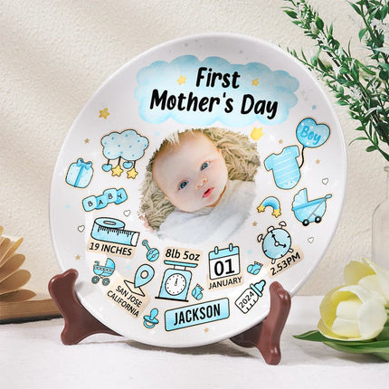Custom Photo Our First Mother's Day Information Icon - Personalized Ceramic Plate