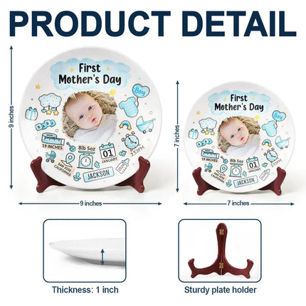 Custom Photo Our First Mother's Day Information Icon - Personalized Ceramic Plate