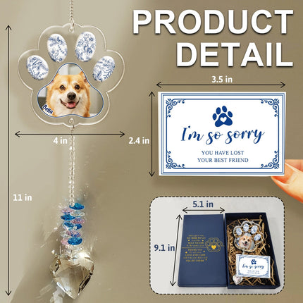 Custom Photo Sympathy Pet Memorial Gift Sorry You Have Lost - Personalized Heart Crystal Suncatcher