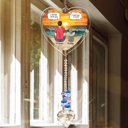 Forever In My Heart I Miss You Memorial Dog Cat - Personalized Heart Crystal Suncatcher