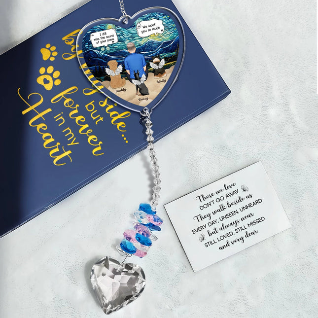 Forever In My Heart I Miss You Memorial Dog Cat - Personalized Heart Crystal Suncatcher