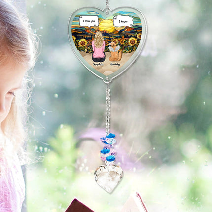 Forever In My Heart I Miss You Memorial Dog Cat - Personalized Heart Crystal Suncatcher