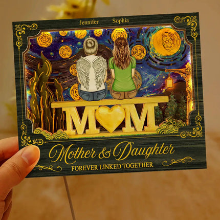 Mother & Children Forever Linked Together - Personalized LED Light Wooden Plaque
