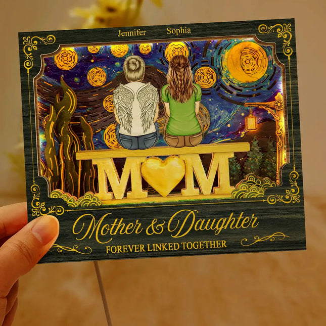Mother & Children Forever Linked Together - Personalized LED Light Wooden Plaque