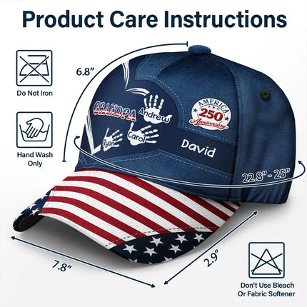 America 250 Anniversary Grandpa Dad Kids Handprints - Personalized Classic Cap