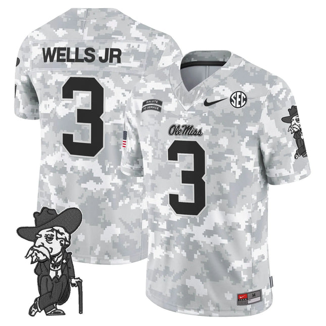 Antwane Wells Jr.  Ole Miss Rebels 2026 Salute to Service Vapor Limited Custom Jersey - Arctic Camo