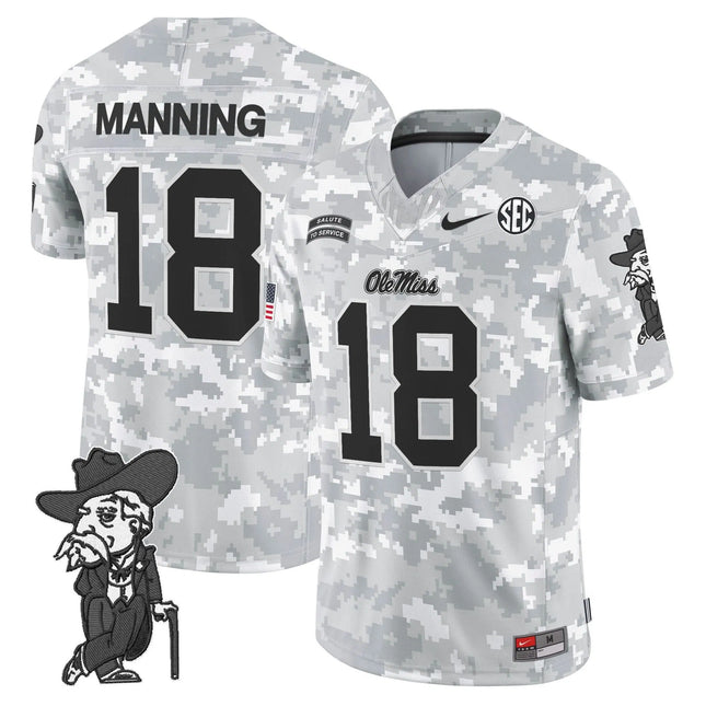 Archie Manning  Ole Miss Rebels 2026 Salute to Service Vapor Limited Custom Jersey - Arctic Camo