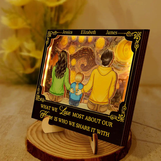 Backside Family Starry Night - Personalized LED Light Wooden Plaque