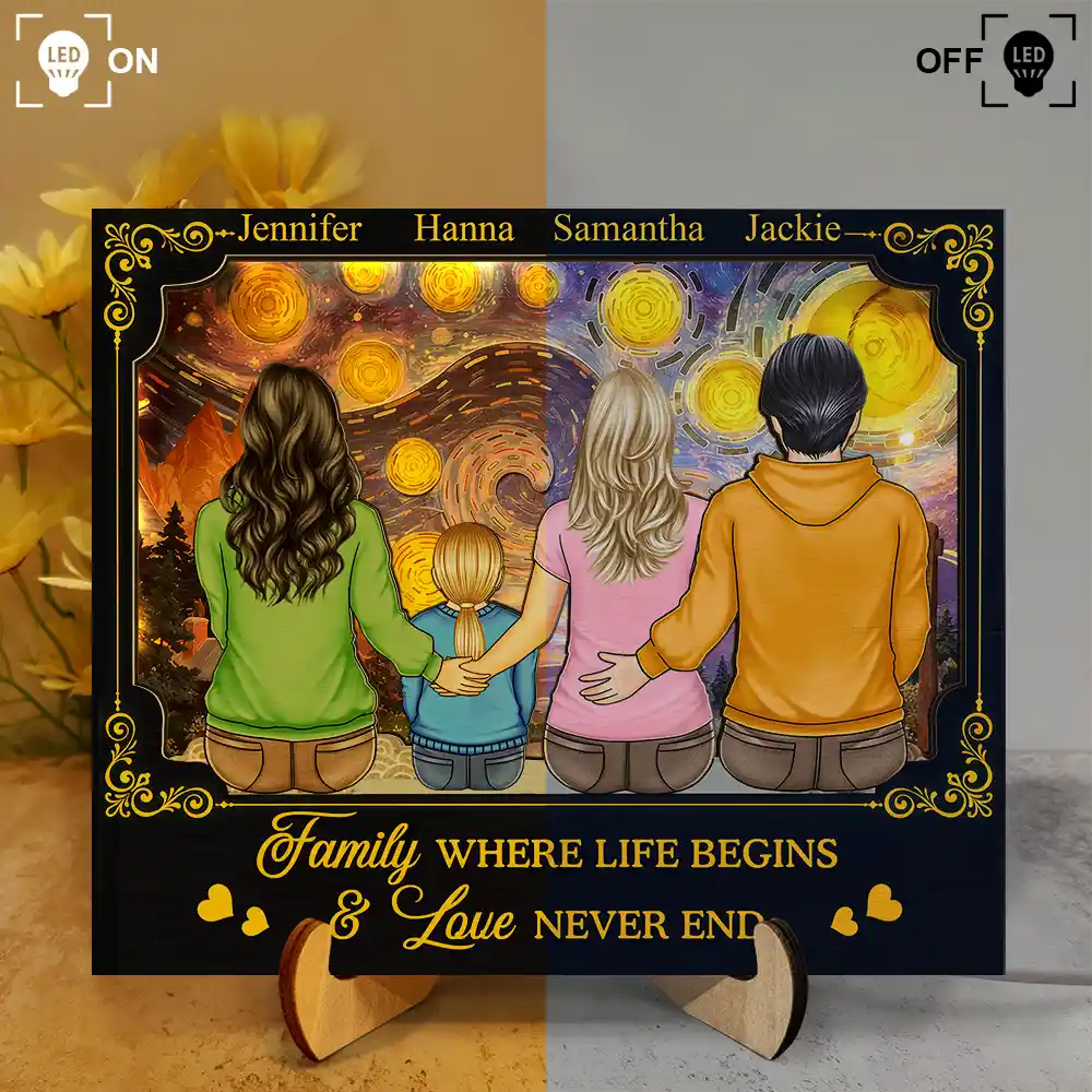 Backside Family Starry Night - Personalized LED Light Wooden Plaque