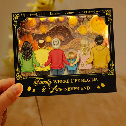 Backside Family Starry Night - Personalized LED Light Wooden Plaque