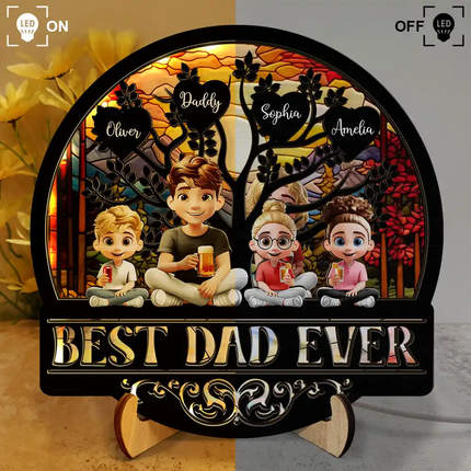 Best Dad Grandpa Ever - Personalized LED Light Wooden Plaque