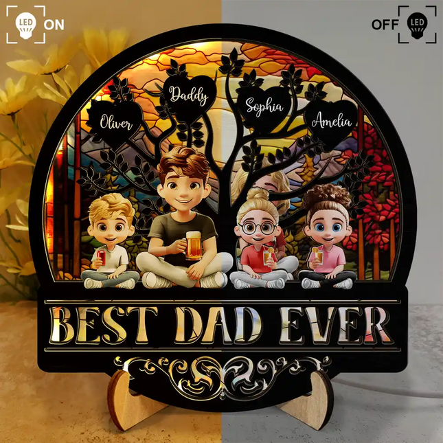 Best Dad Grandpa Ever - Personalized LED Light Wooden Plaque