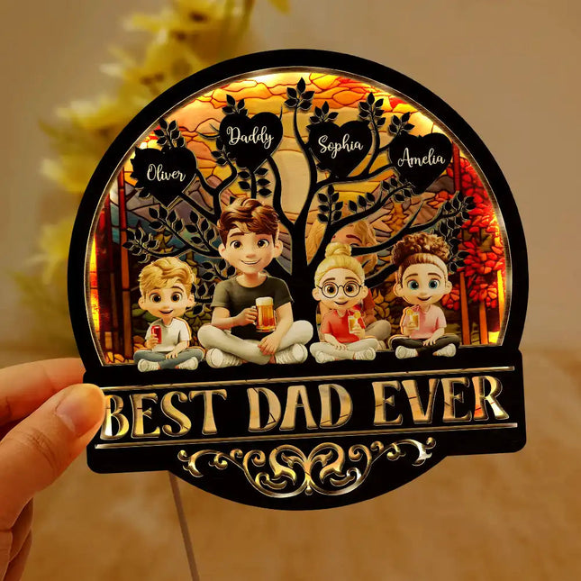 Best Dad Grandpa Ever - Personalized LED Light Wooden Plaque