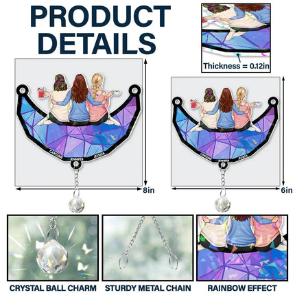 Besties Friends Sitting On The Moon - Personalized Rainbow Suncatcher With Crystal Ball Prism