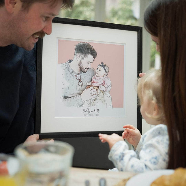 Daddy and me Colour Block People Line Portrait - Custom Portrait Art