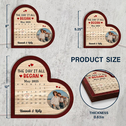 Custom Photo Calendar The Day It All Began - Personalized LED Light Wooden Plaque