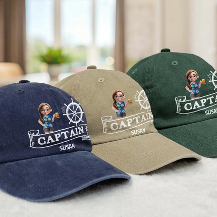 Captain Boating - Personalized Vintage Washed Denim Cap