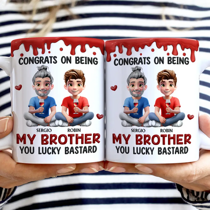 Congrats On Being My Brother Sister - Personalized White Edge-to-Edge Mug