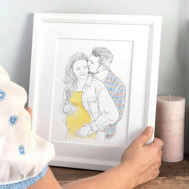 Couples Anniversary Engagement Line Portrait - Custom Portrait Art