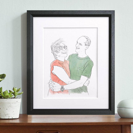 Couples Anniversary Engagement Line Portrait - Custom Portrait Art