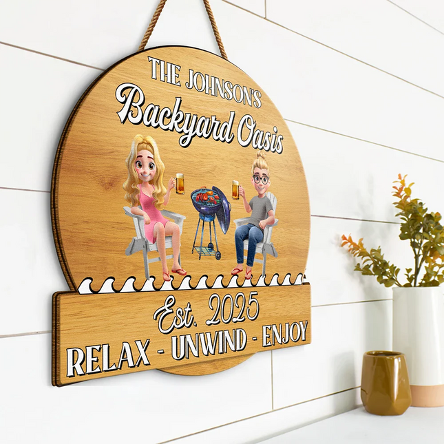 Couple Poolside Paradise Relax Enjoy 3D Effect - Personalized Custom Shaped Wood Sign