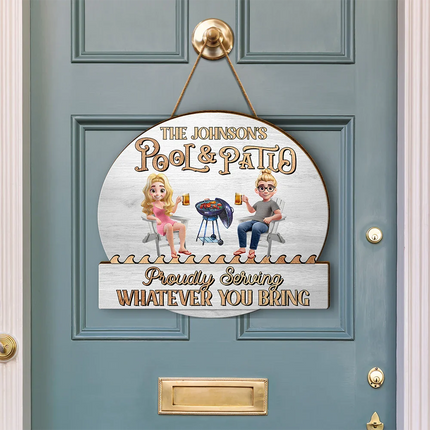 Couple Poolside Paradise Relax Enjoy 3D Effect - Personalized Custom Shaped Wood Sign