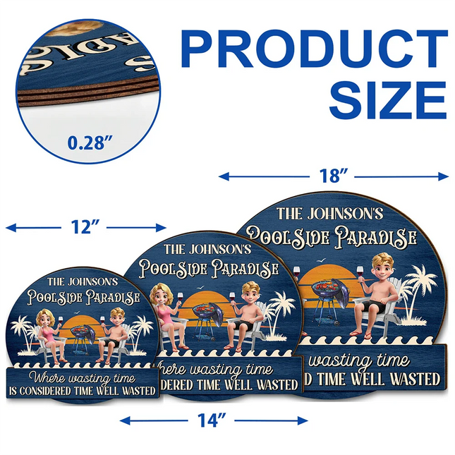 Couple Poolside Paradise Relax Enjoy 3D Effect - Personalized Custom Shaped Wood Sign