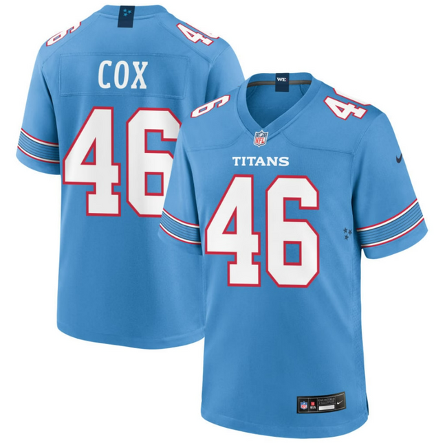 Morgan Cox Tennessee Titans 2026 Game Jersey - Light Blue