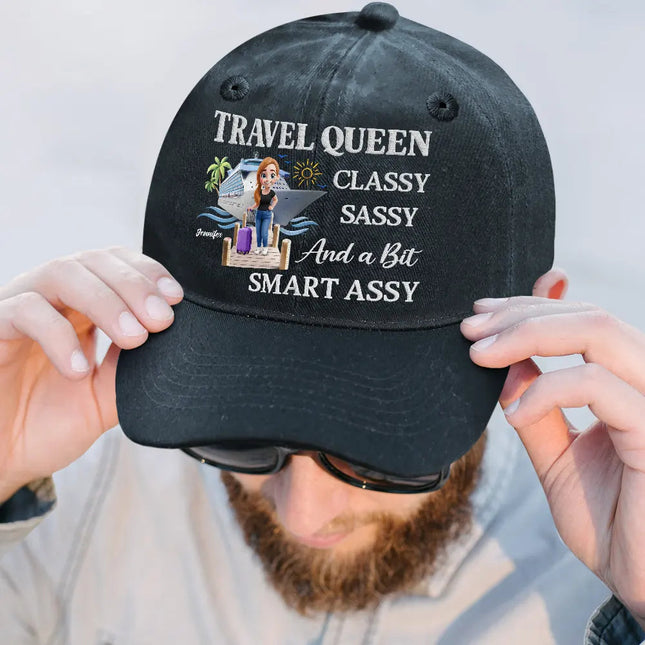 Cruise Queen Classy Sassy - Personalized Vintage Washed Denim Cap