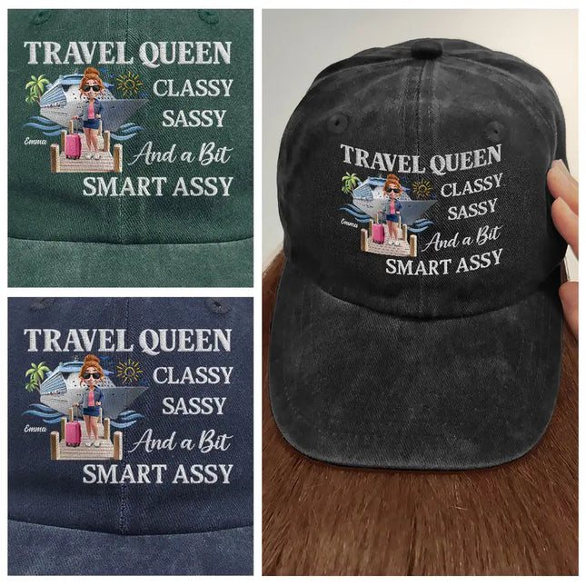 Cruise Queen Classy Sassy - Personalized Vintage Washed Denim Cap