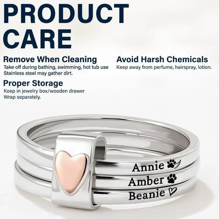 Custom Name Jelwery For Dog Moms Cat Moms - Personalized Heart Stacking Rings