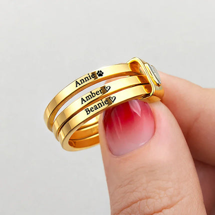 Custom Name Jelwery For Dog Moms Cat Moms - Personalized Heart Stacking Rings