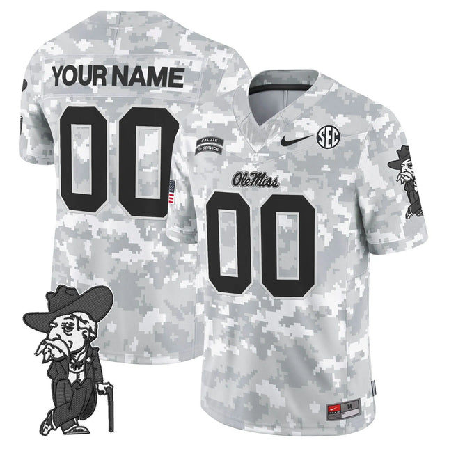 Custom Name Ole Miss Rebels 2026 Salute to Service Vapor Limited Custom Jersey - Arctic Camo