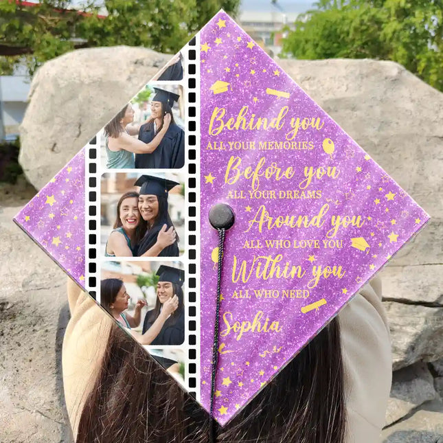 Custom Photo Behind You All Memories - Personalized Graduation Cap Topper