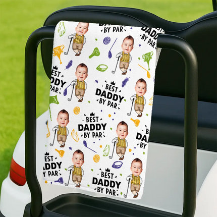 Custom Photo Best Dad By Par Funny Kid - Personalized Golf Towel