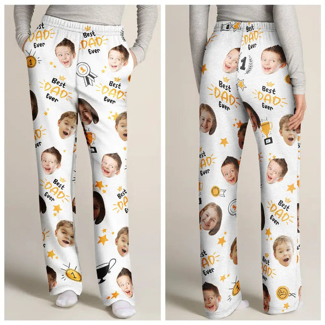 Custom Photo Best Papa Ever Trophy Dad - Personalized Pajama Pants