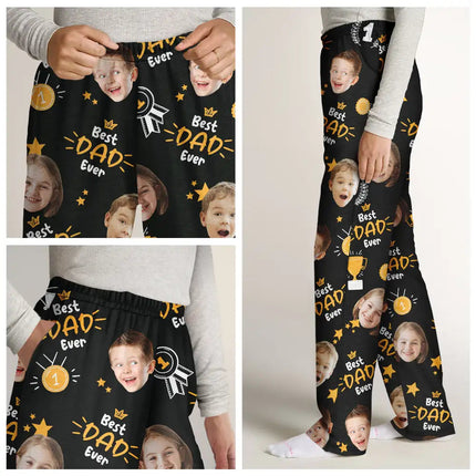 Custom Photo Best Papa Ever Trophy Dad - Personalized Pajama Pants