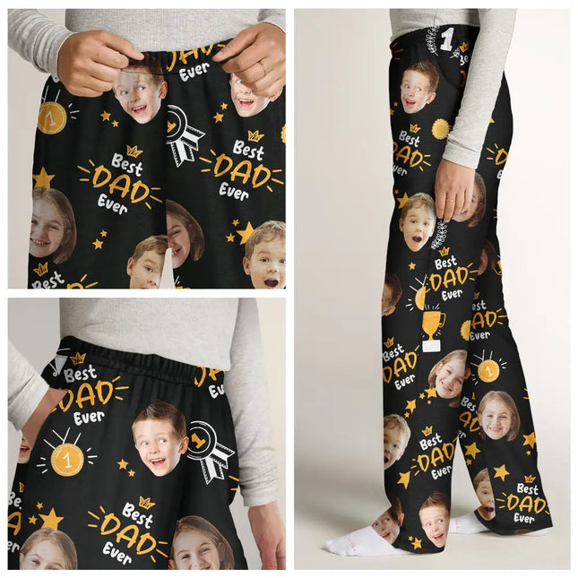 Custom Photo Best Papa Ever Trophy Dad - Personalized Pajama Pants