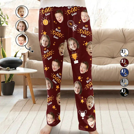 Custom Photo Best Papa Ever Trophy Dad - Personalized Pajama Pants
