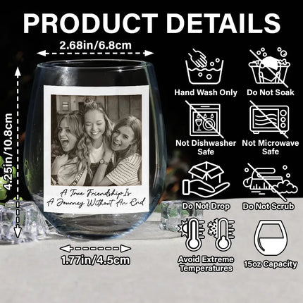Custom Photo Besties Gray Scale Right In The Throat - Personalized Stemless Wine Glass