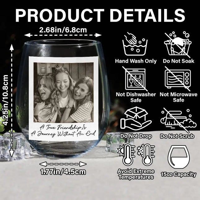 Custom Photo Besties Gray Scale Right In The Throat - Personalized Stemless Wine Glass