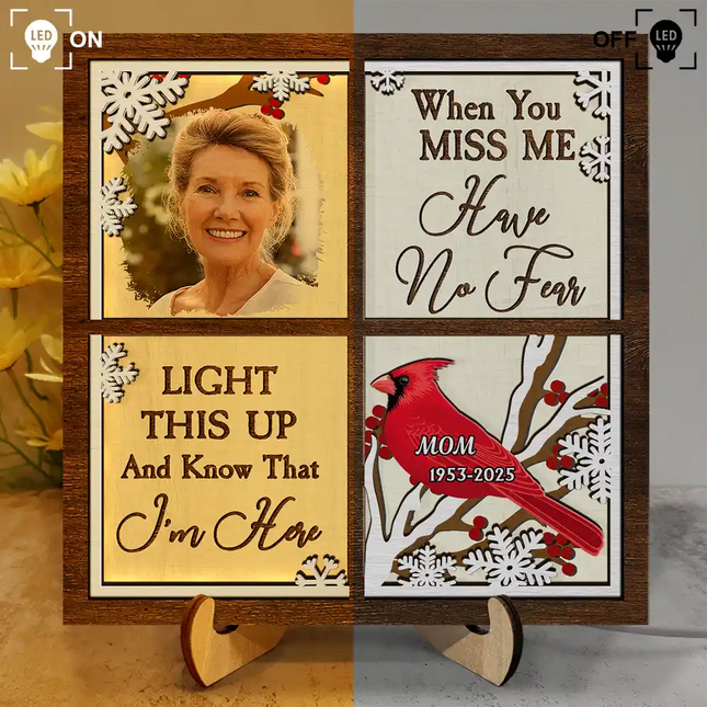 Custom Photo Cardinal They Fly Beside Us - Personalized LED Light Wooden Plaque