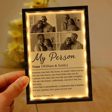 Custom Photo Couple My Person Definition - Personalized LED Light Wooden Plaque