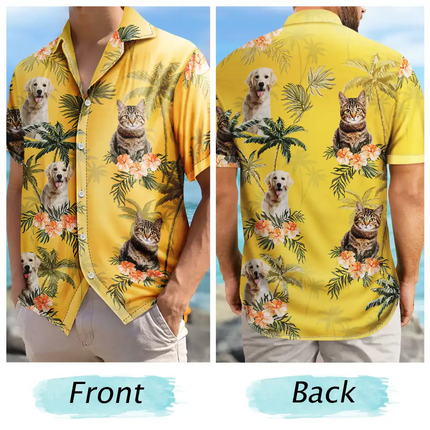 Custom Photo Family Pet Face Palm Tree Pattern - Personalized Hawaiian Shirt
