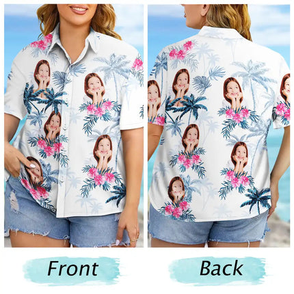 Custom Photo Family Pet Face Palm Tree Pattern - Personalized Hawaiian Shirt